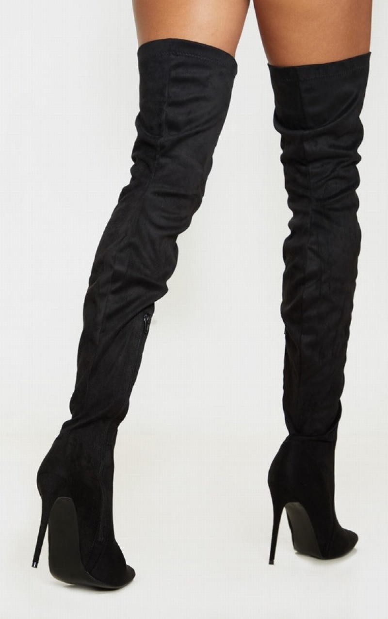 Black Pretty Little Thing Emmi Faux Suede Extreme Thigh Highed Boots | SIQTVGJ-20