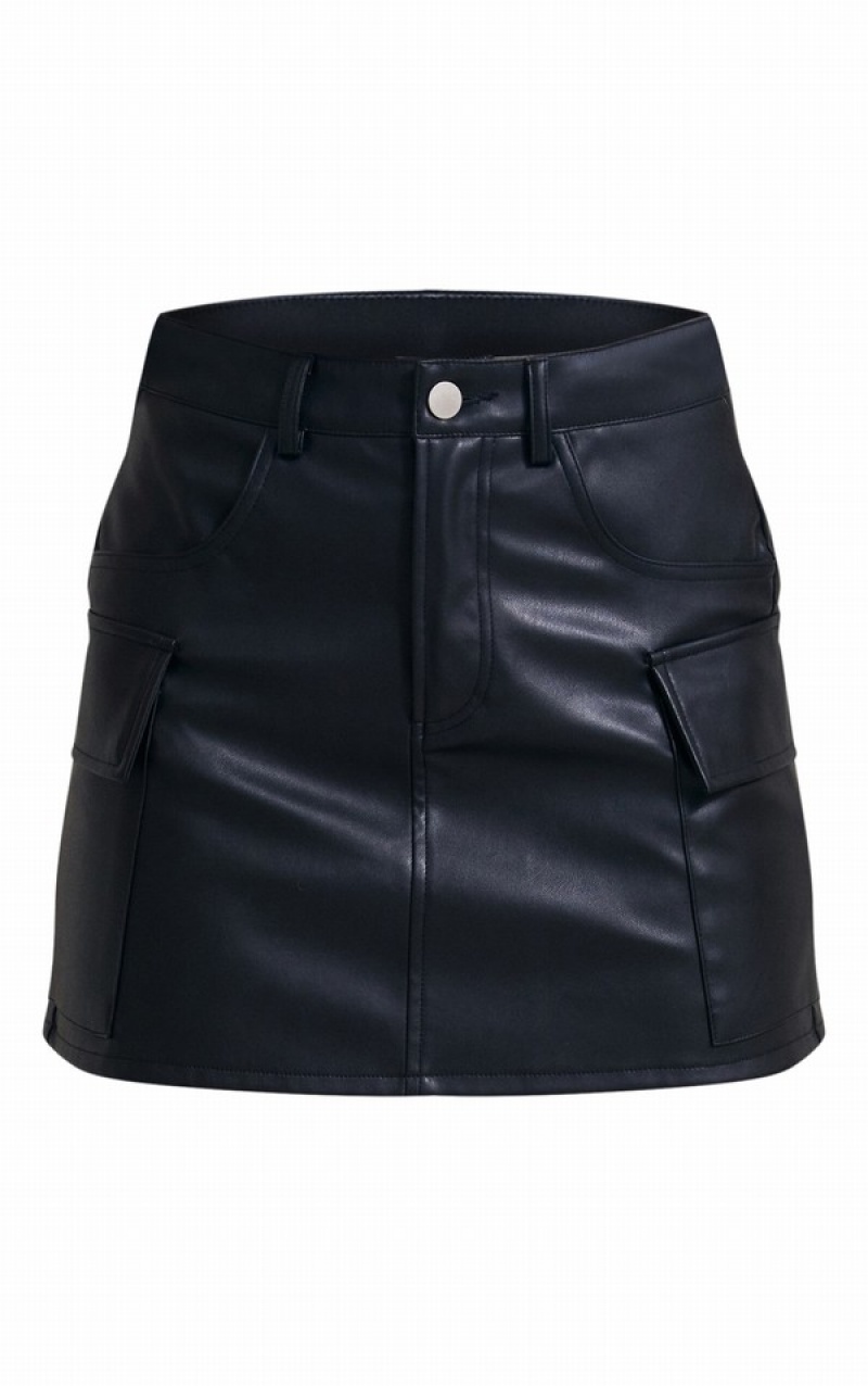 Black Pretty Little Thing Faux Leather Cargo Micro Skirts | XJSAGYW-97