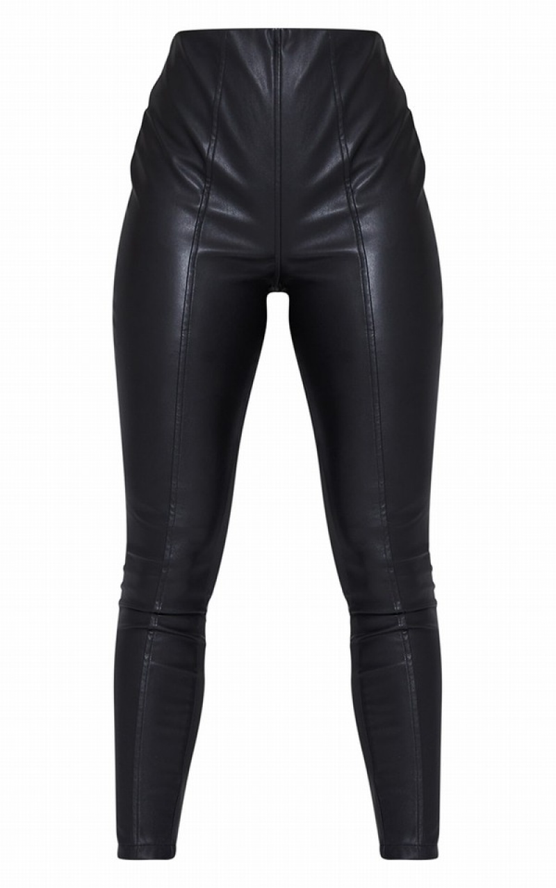 Black Pretty Little Thing Faux Leather Stretch Leggings | KZFTCUR-93