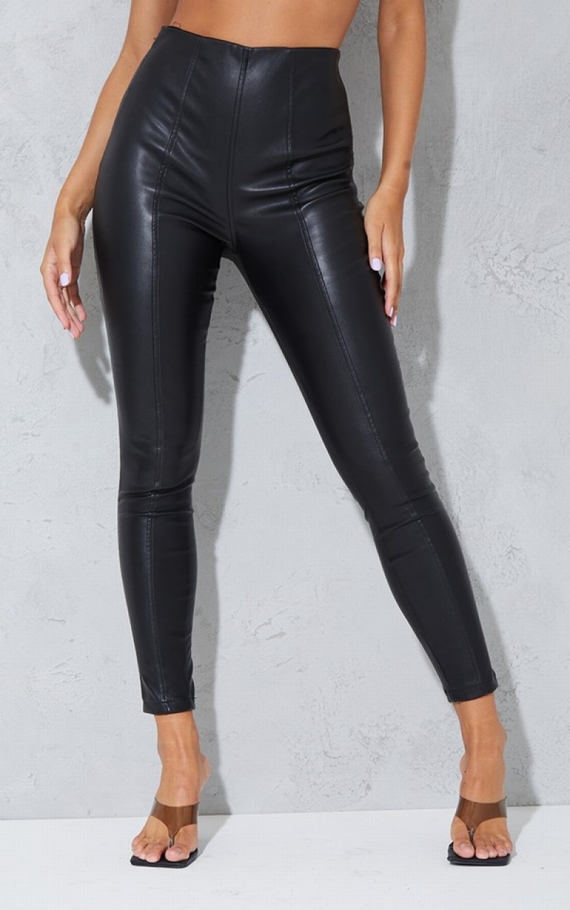 Black Pretty Little Thing Faux Leather Stretch Leggings | KZFTCUR-93