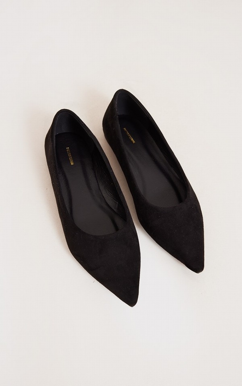 Black Pretty Little Thing Faux Suede Point Toe Ballet Pumps | IXDYGZT-78