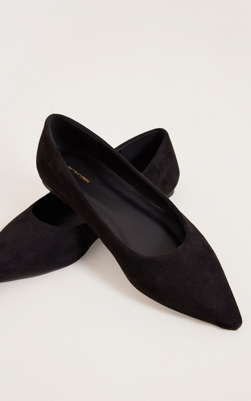 Black Pretty Little Thing Faux Suede Point Toe Ballet Pumps | IXDYGZT-78