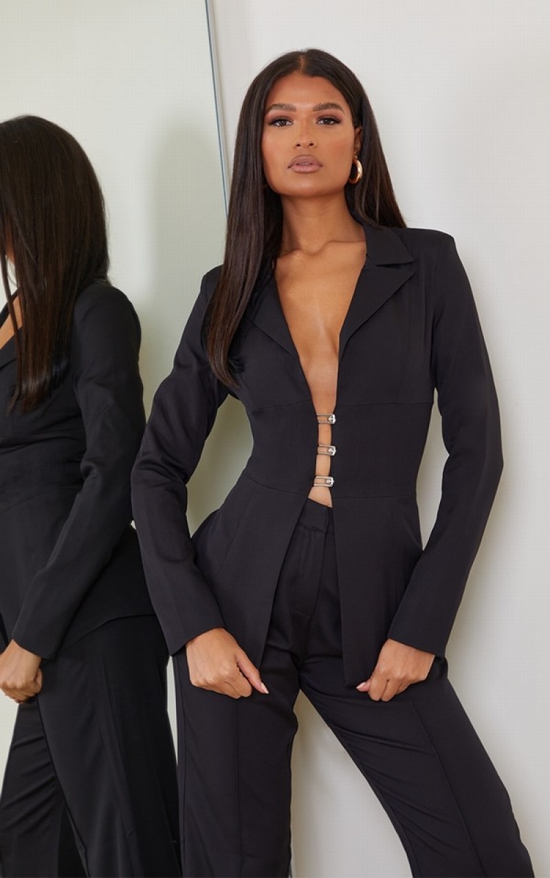 Black Pretty Little Thing Fitted Lace Up Back Blazers | WTDCERF-40