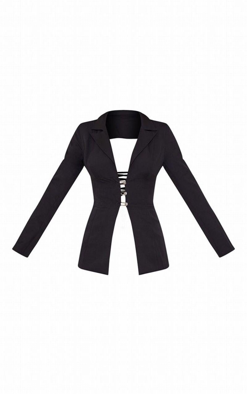 Black Pretty Little Thing Fitted Lace Up Back Blazers | WTDCERF-40