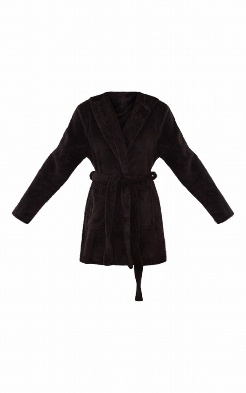 Black Pretty Little Thing Fluffy Bath Robe Sleepwear | PSZYLEH-21