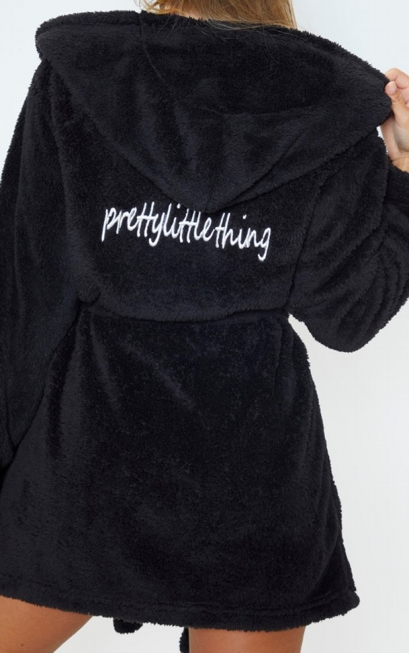 Black Pretty Little Thing Fluffy Bath Robe Sleepwear | PSZYLEH-21