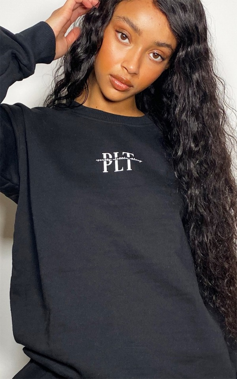 Black Pretty Little Thing Graphic Printer Sweatshirts | CPGVLYJ-59