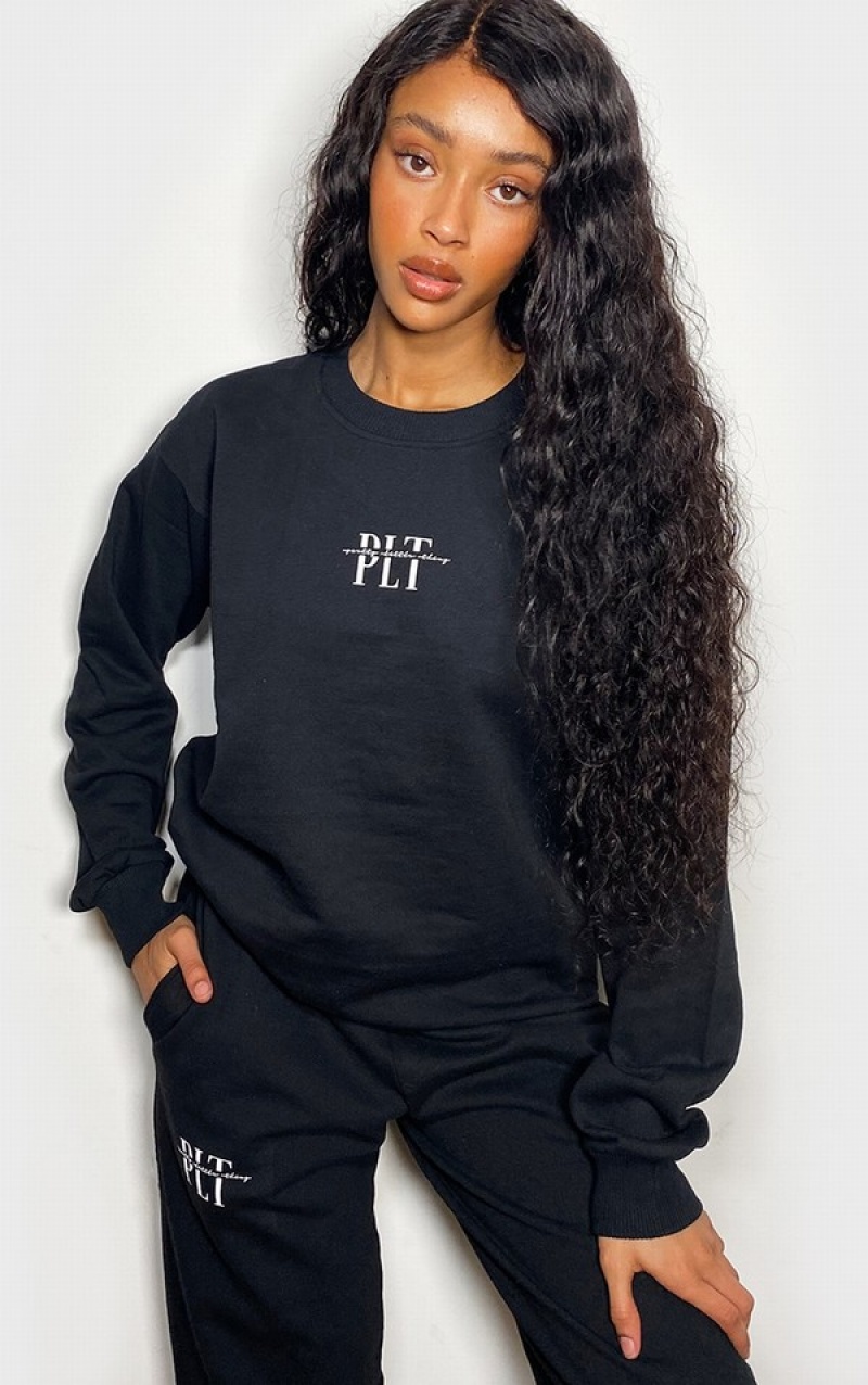 Black Pretty Little Thing Graphic Printer Sweatshirts | CPGVLYJ-59