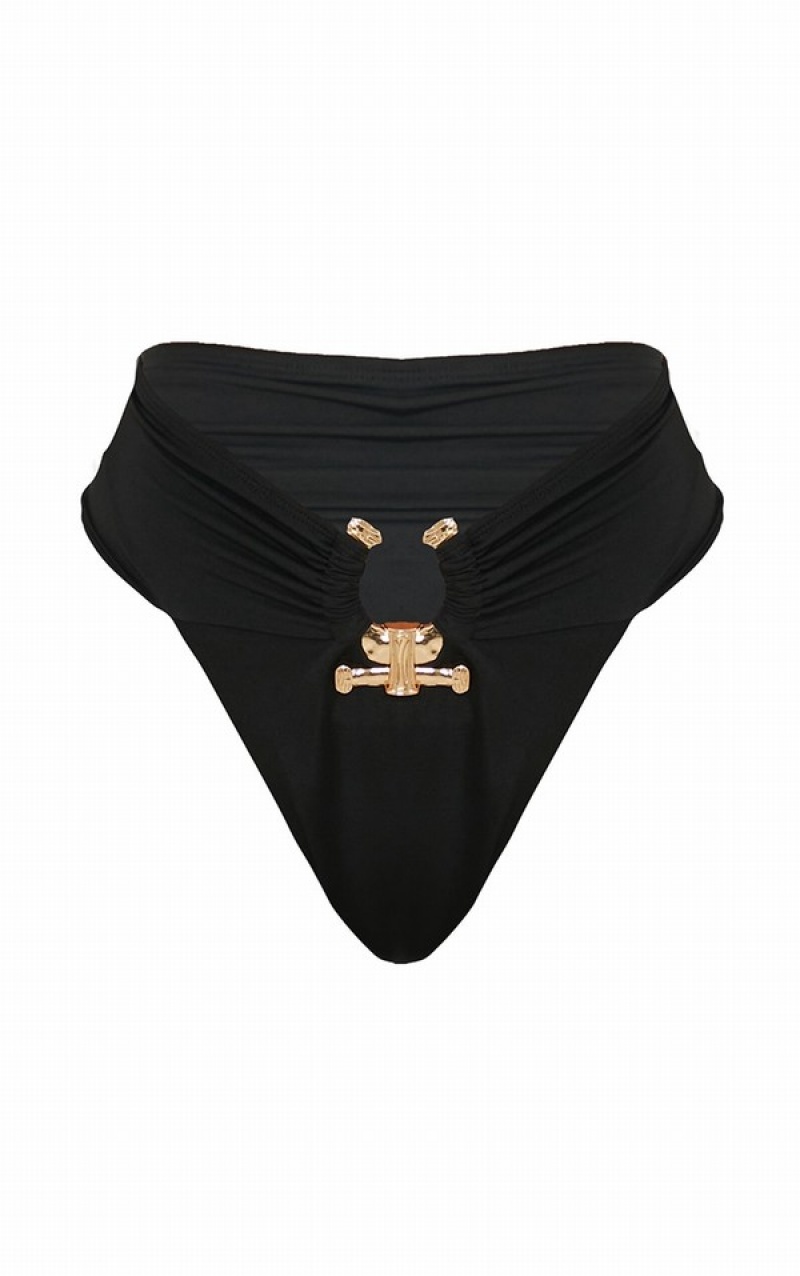 Black Pretty Little Thing HammeTrim High Waist Bikini Bottoms | YABXQPI-05