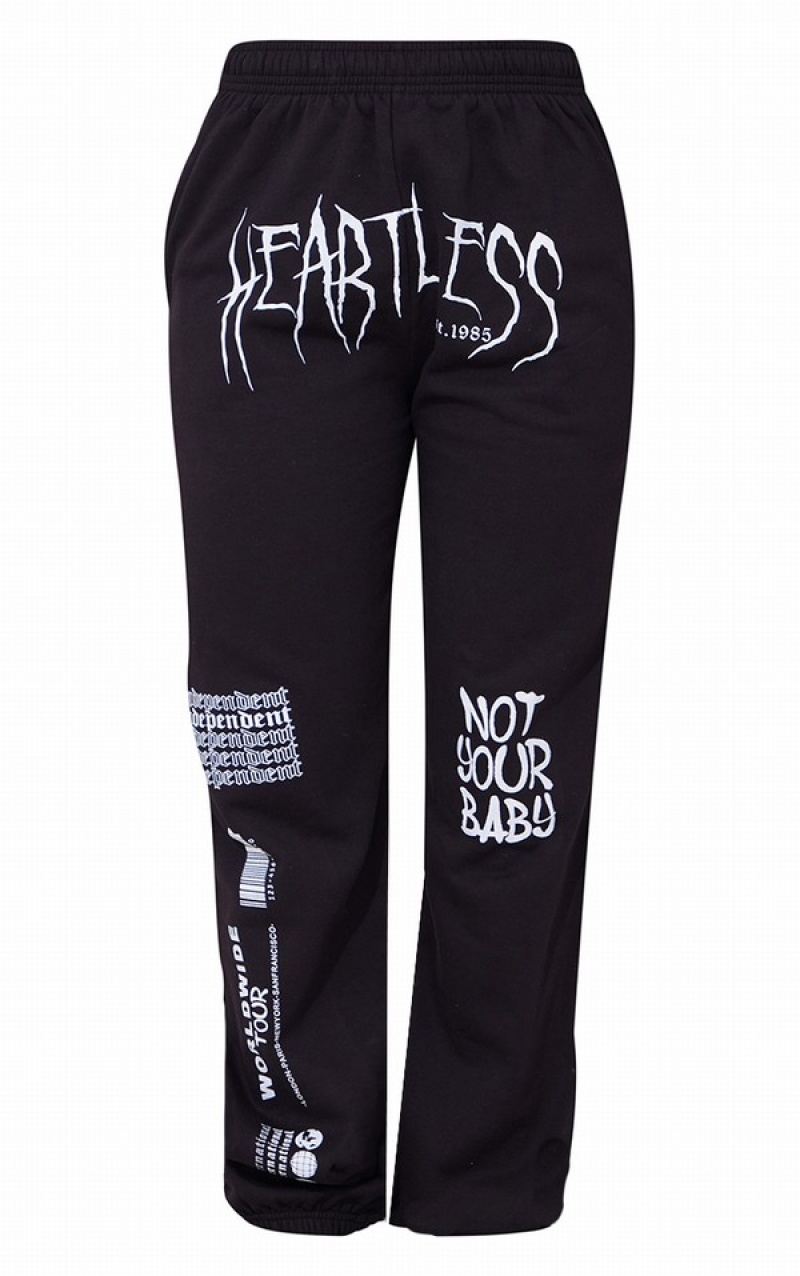 Black Pretty Little Thing Heartless Graphic Printed Sweatpants | LYVEBAS-62