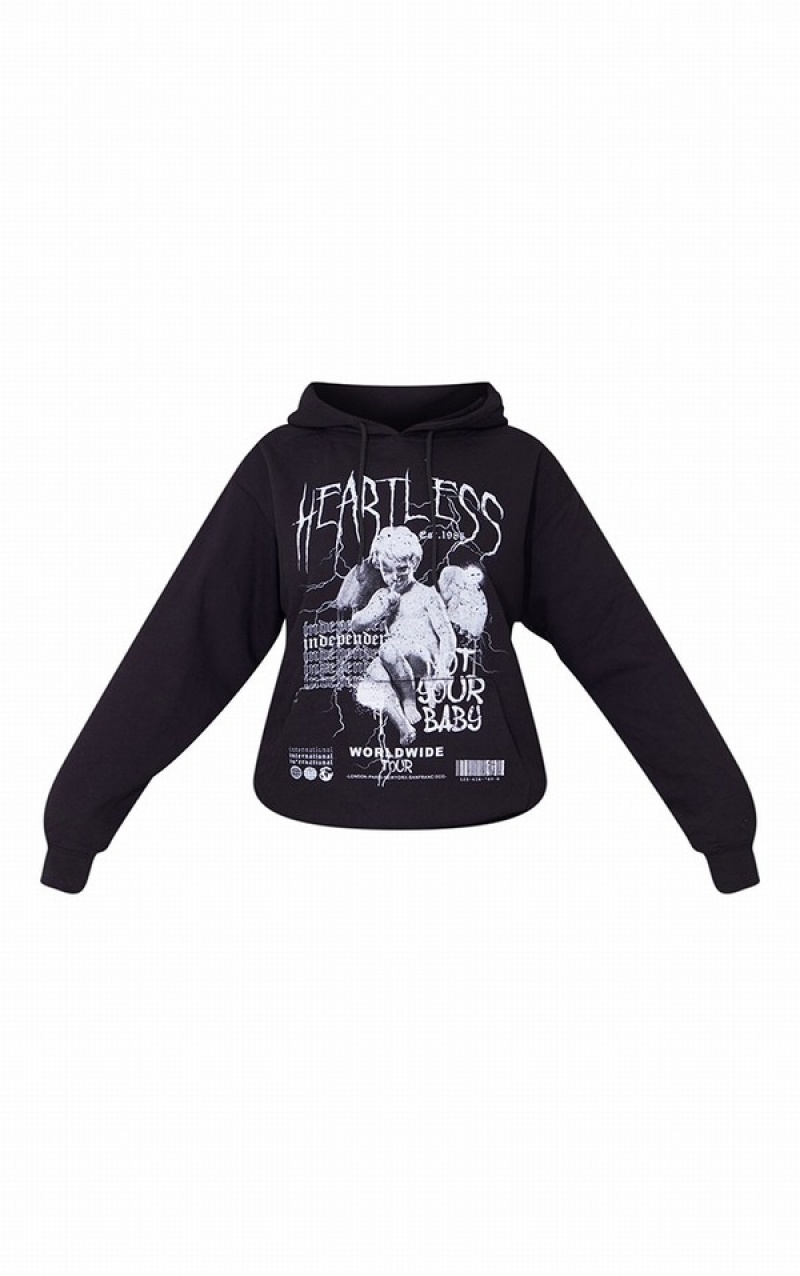 Black Pretty Little Thing Heartless Graphic Printed Hoodie | GSARCKN-95