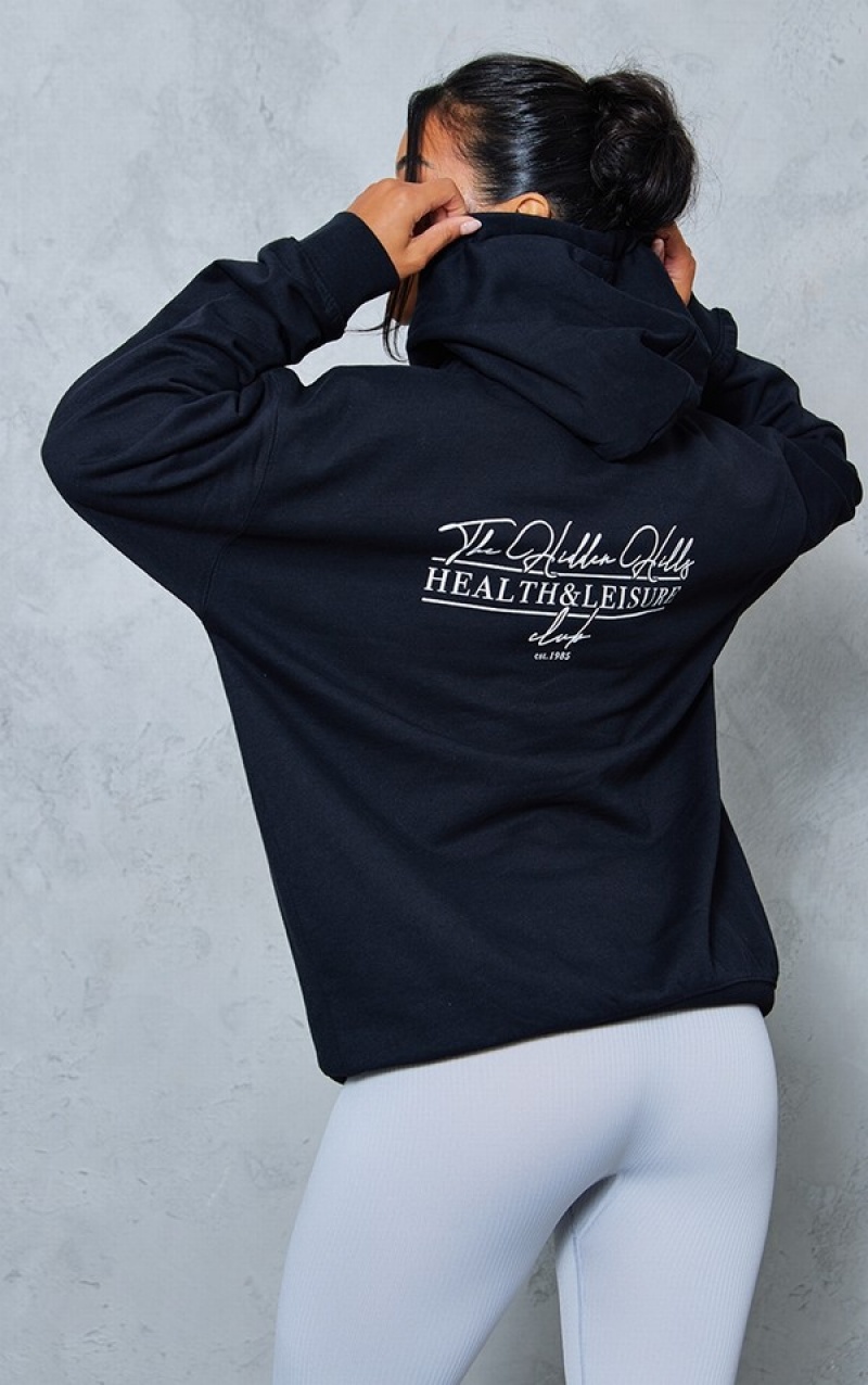 Black Pretty Little Thing Hidden Hills Club Print Hoodie | KTDXHYA-94