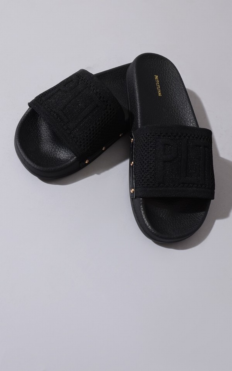 Black Pretty Little Thing Knitted Slides | XLQTVGM-35