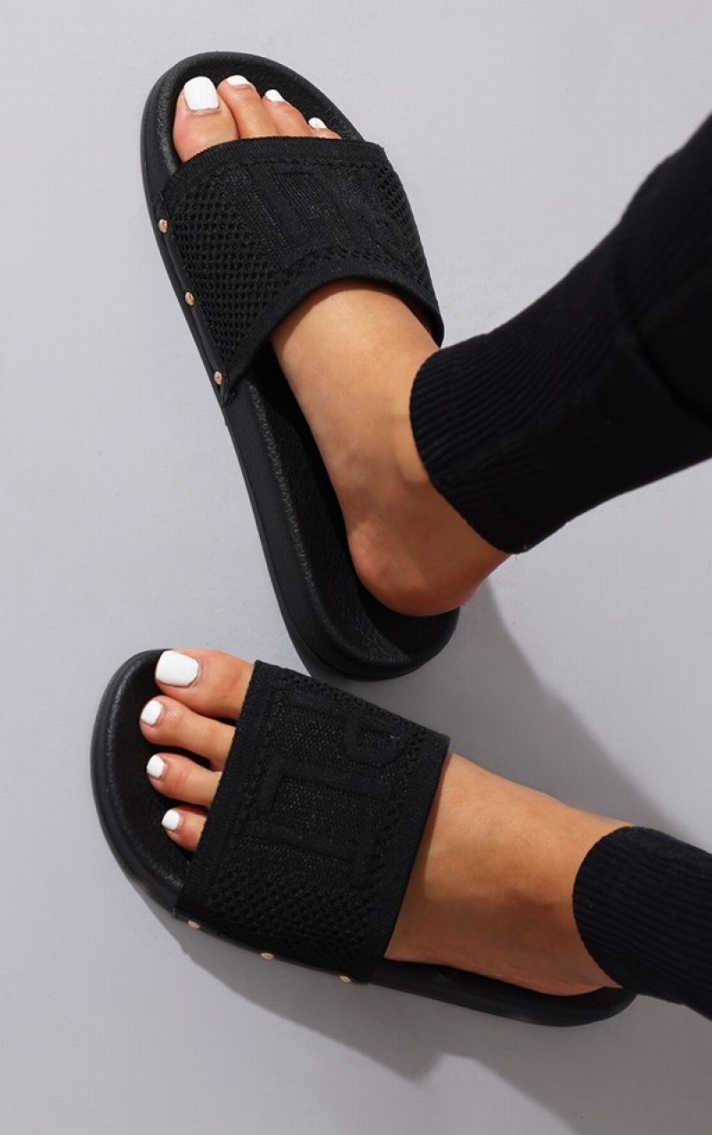 Black Pretty Little Thing Knitted Slides | XLQTVGM-35