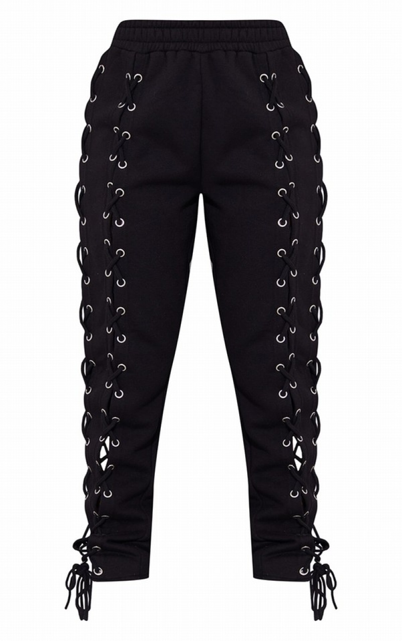 Black Pretty Little Thing Lace Up Detail Oversized Sweatpants | RGSPOJX-72