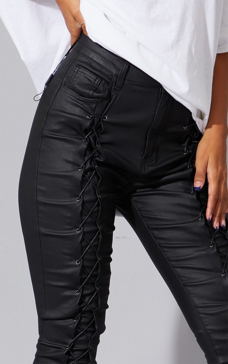 Black Pretty Little Thing Lace Up Fronted Skinny Jeans | HERODFA-36