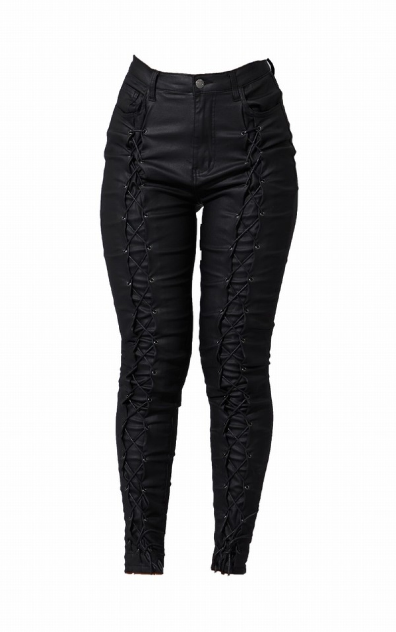 Black Pretty Little Thing Lace Up Fronted Skinny Jeans | HERODFA-36