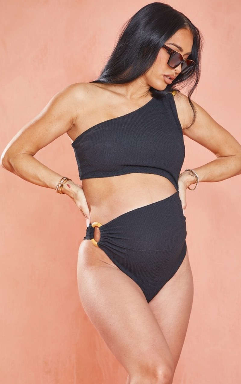 Black Pretty Little Thing Maternity Crinkle Cut Out Detail Swimsuits | UCFNDMI-53