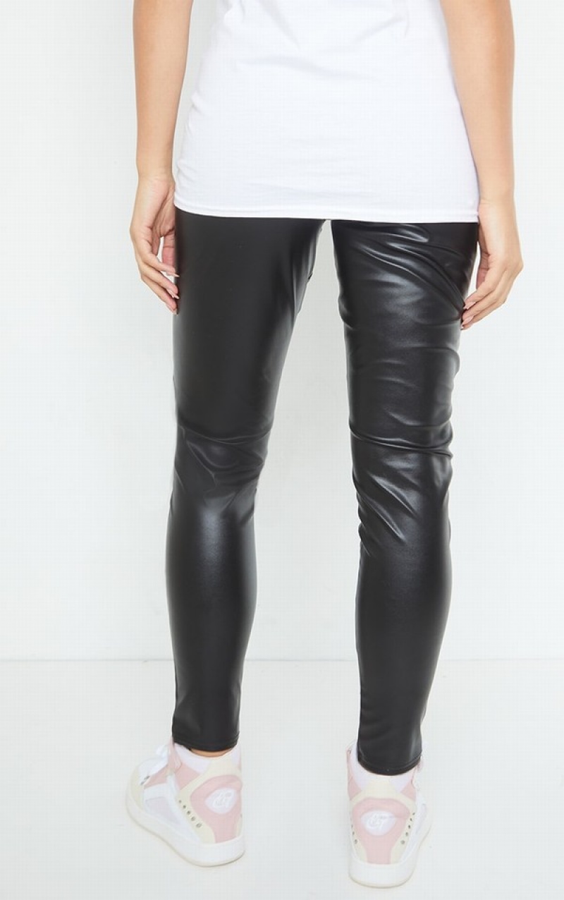 Black Pretty Little Thing Maternity Faux Leather Over Bump Leggings | RDSBPWM-25