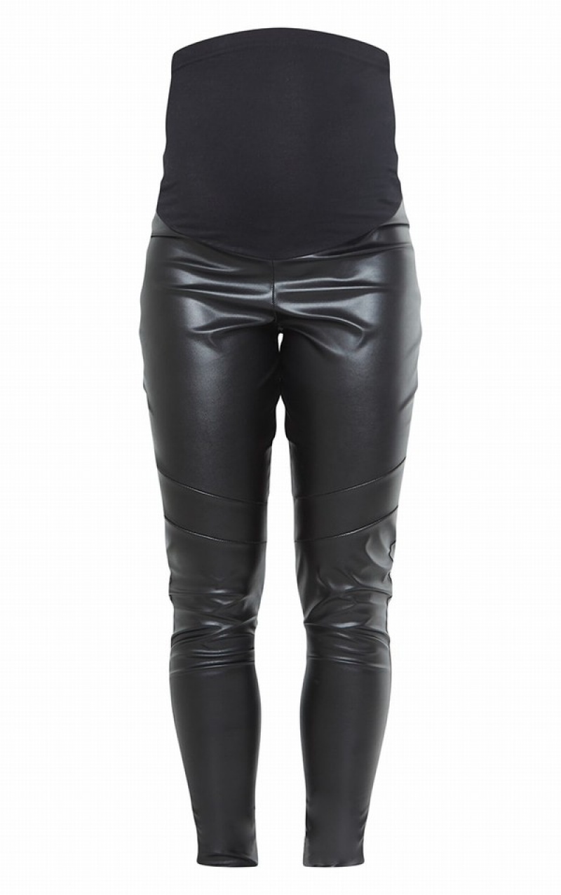 Black Pretty Little Thing Maternity Faux Leather Over Bump Leggings | RDSBPWM-25