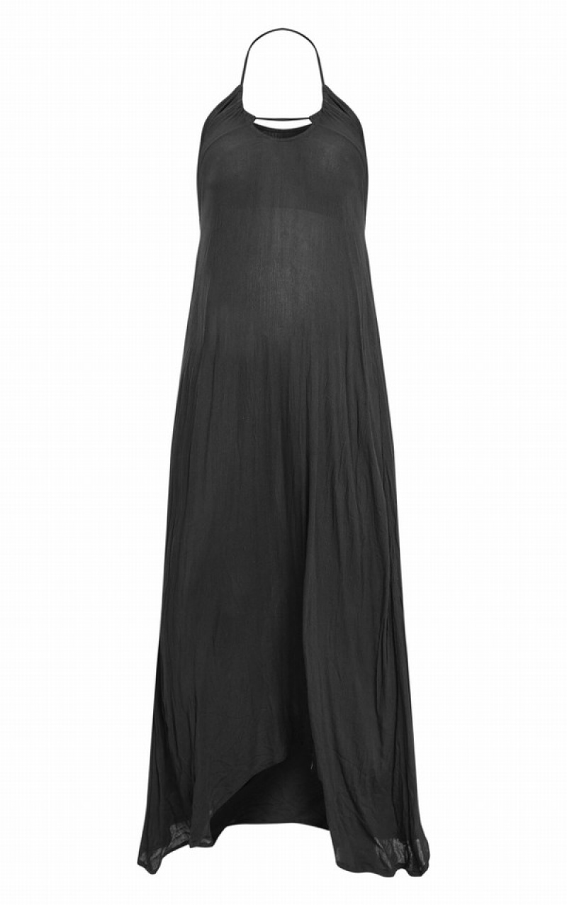 Black Pretty Little Thing Maternity Halterneck Cheesecloth Maxi Dresses | NPXQSKD-71