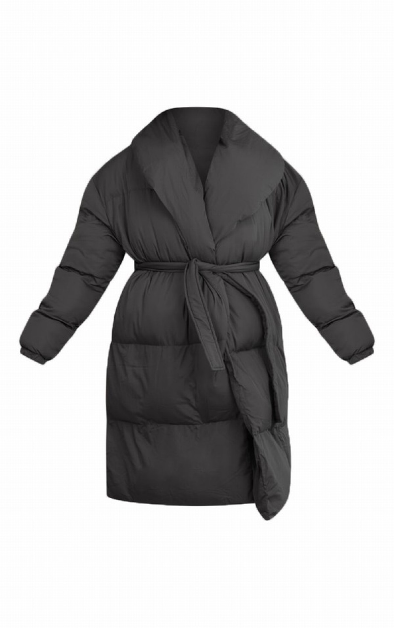 Black Pretty Little Thing Maternity Oversized Collar ed Longline Puffer Coats | ICFQYEP-98