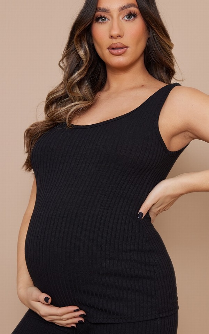 Black Pretty Little Thing Maternity Soft Ribbed Tanks | OQPTFCL-73