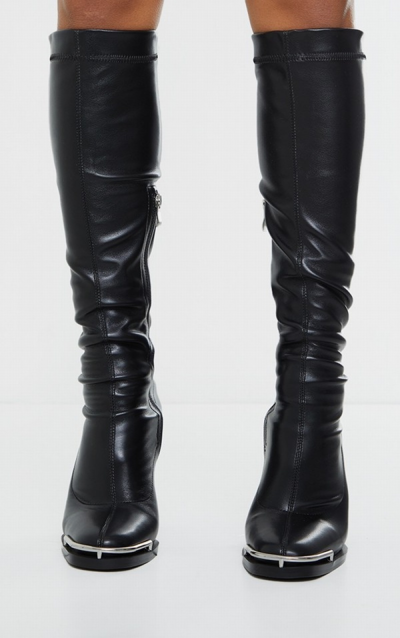 Black Pretty Little Thing Matte PU Round Toe Knee Highed Boots | EICGQYK-31