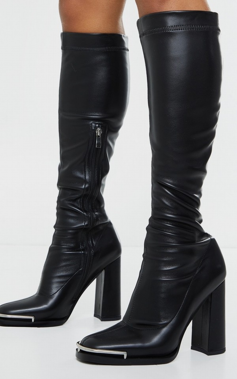 Black Pretty Little Thing Matte PU Round Toe Knee Highed Boots | EICGQYK-31