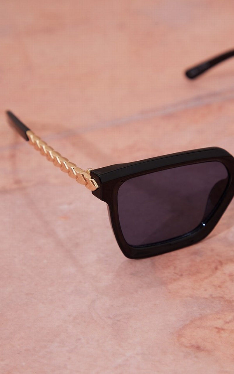 Black Pretty Little Thing Metal Arm Detail Sqau Sunglasses | SETRMQN-36