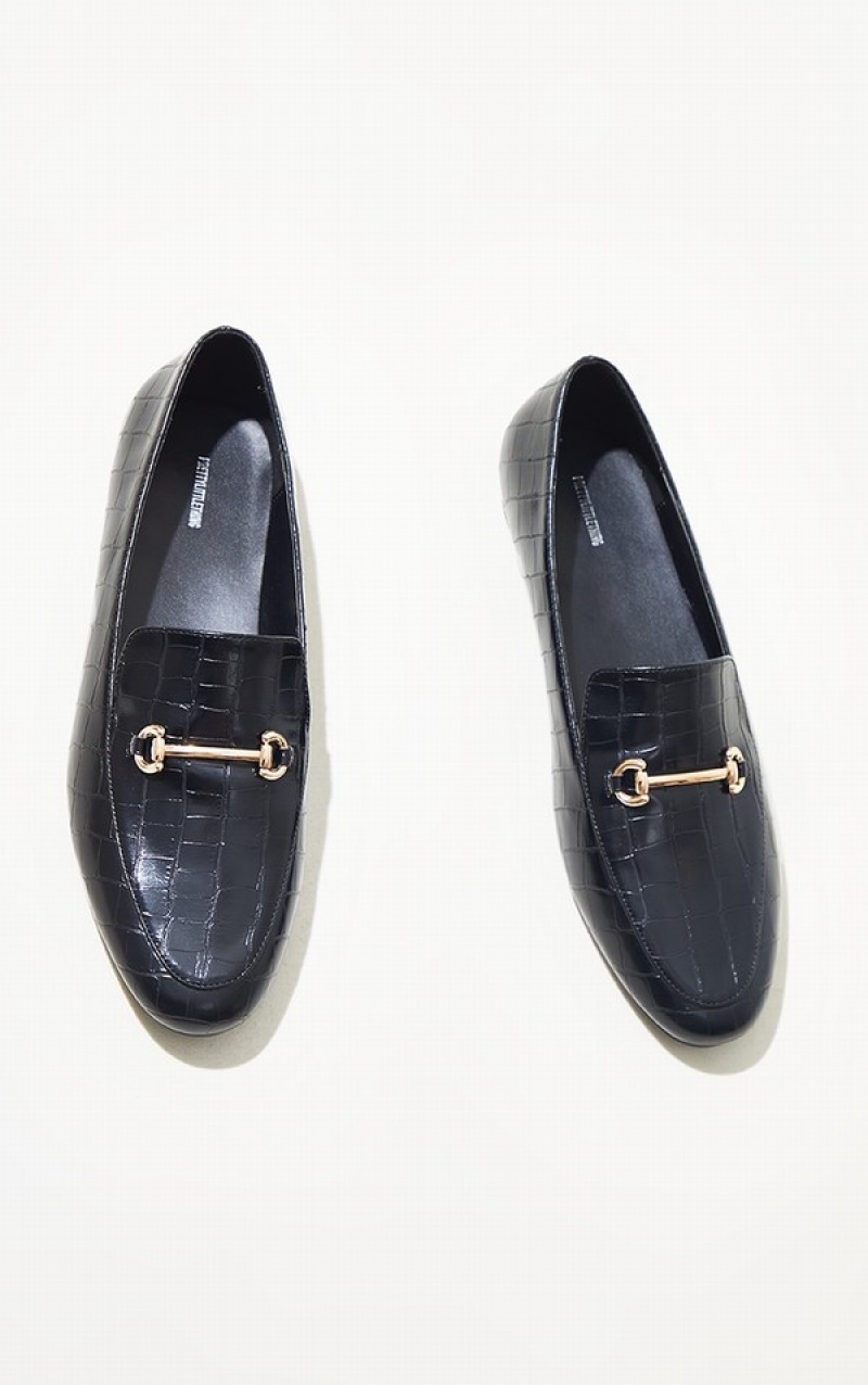 Black Pretty Little Thing Metal Detail Flat Shoes | YVDLWMO-38