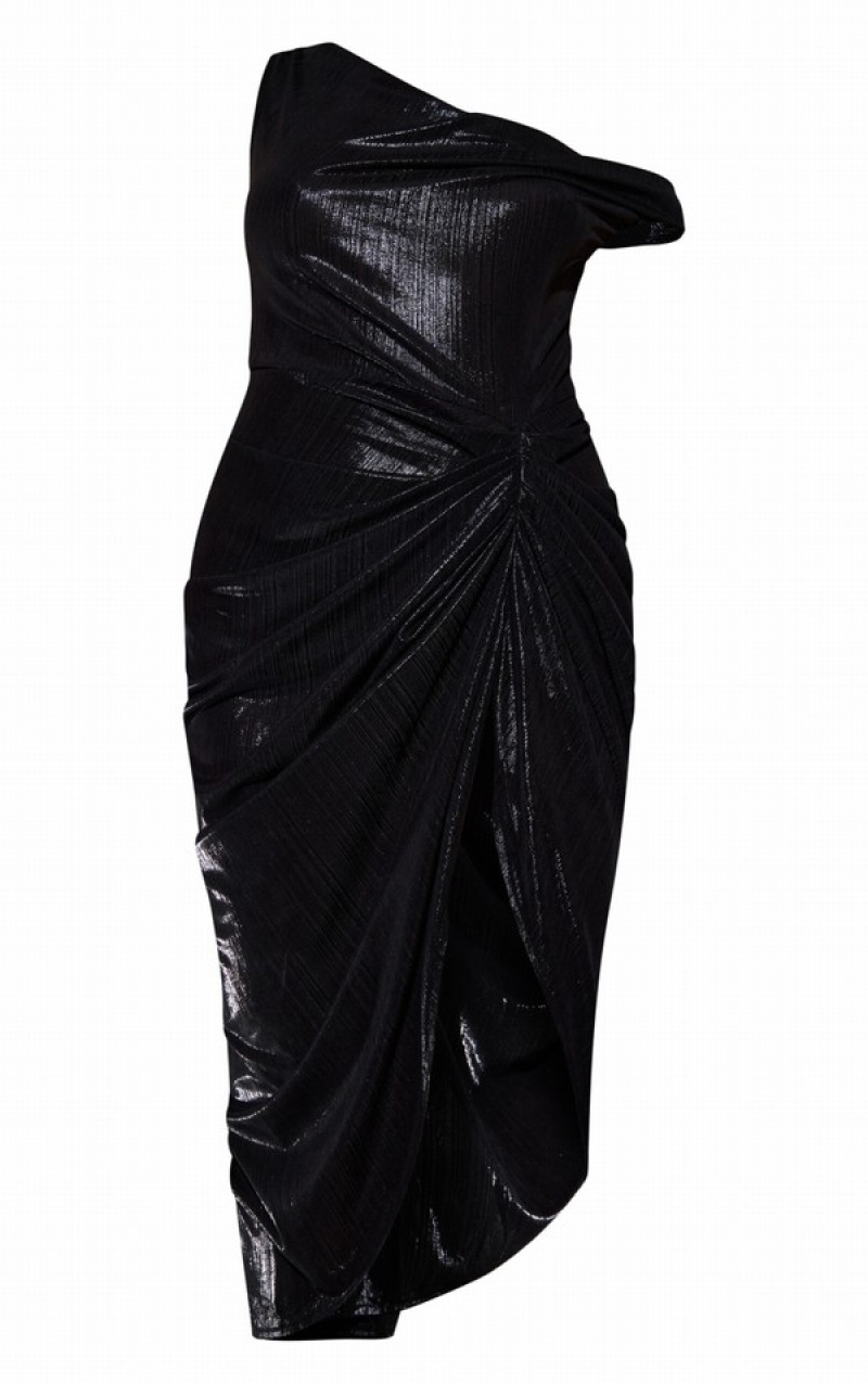 Black Pretty Little Thing Metallic Off The Shoulder Draped Dresses | ORKSGND-83