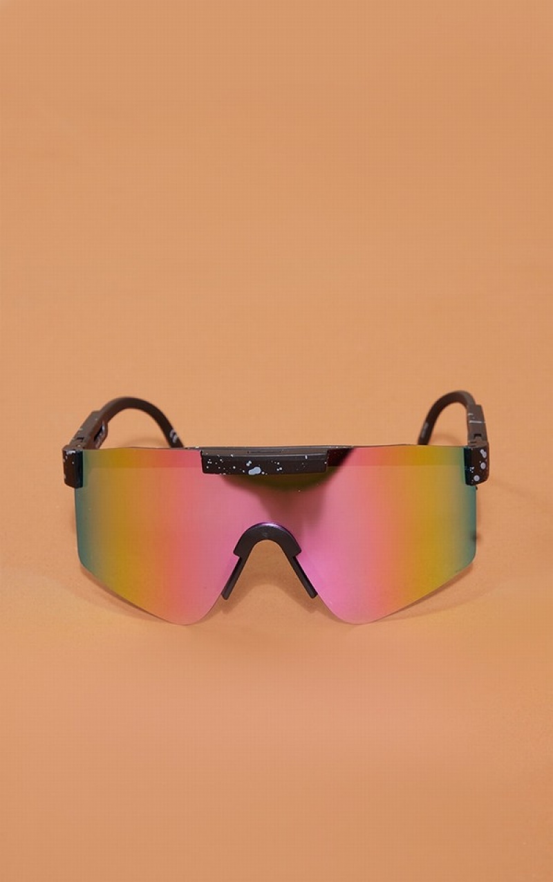 Black Pretty Little Thing MirroFrameless Visor Sunglasses | SIFDZHM-46