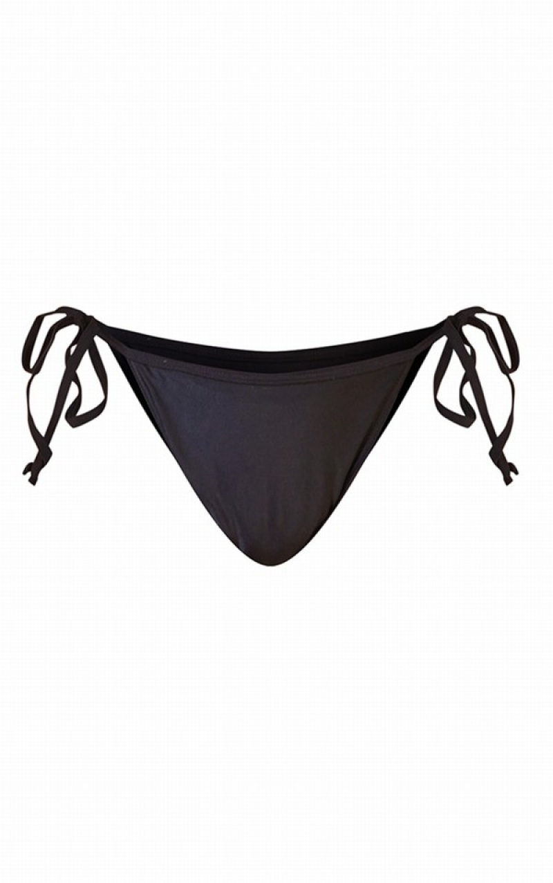 Black Pretty Little Thing Mix Match Ruched Bum Tie Side Bikini Bottoms | LIZRASJ-87