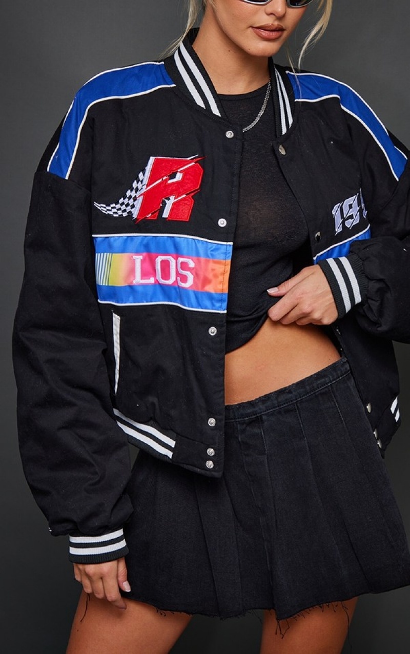 Black Pretty Little Thing Motocross Zip Through Bomber Jackets | RFAKJQL-47