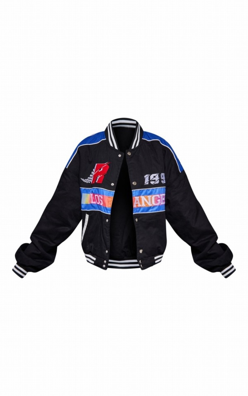 Black Pretty Little Thing Motocross Zip Through Bomber Jackets | RFAKJQL-47