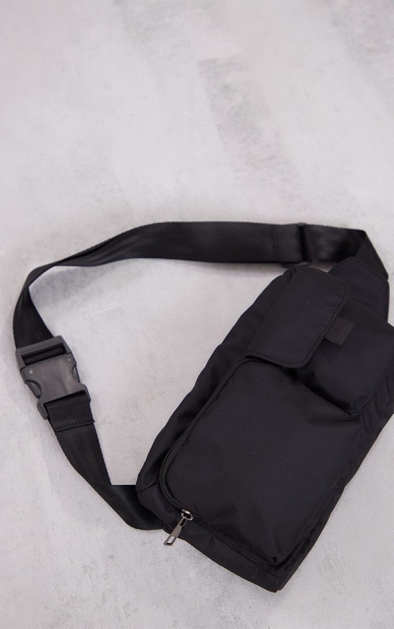 Black Pretty Little Thing Nylon Cargo Pocket Cross Body Fanny Pack Cross Body Bags | NXFIVMY-83