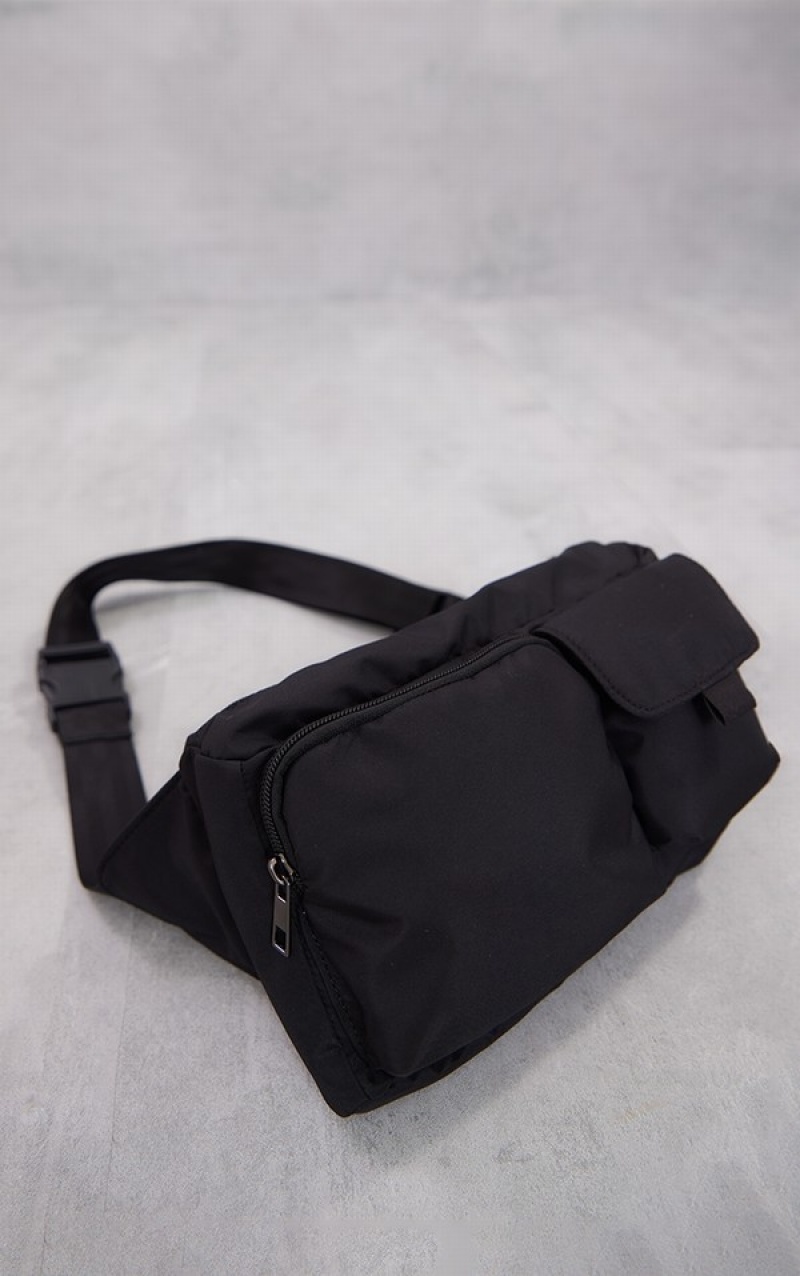 Black Pretty Little Thing Nylon Cargo Pocket Cross Body Fanny Pack Cross Body Bags | NXFIVMY-83