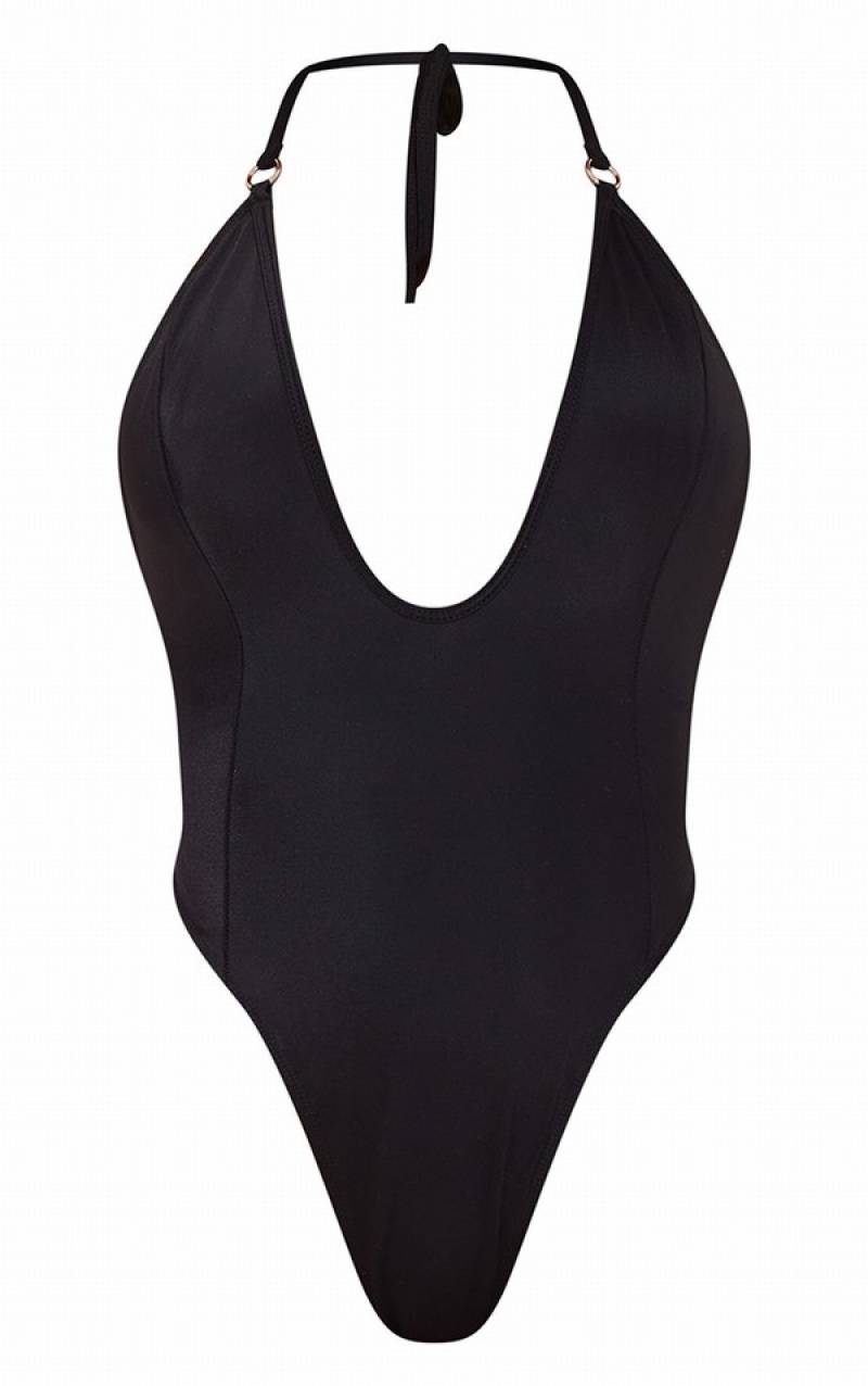 Black Pretty Little Thing O Plunge Swimsuits | GQRKWHY-49