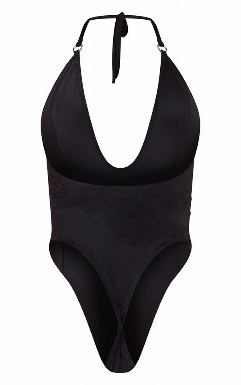 Black Pretty Little Thing O Plunge Swimsuits | GQRKWHY-49