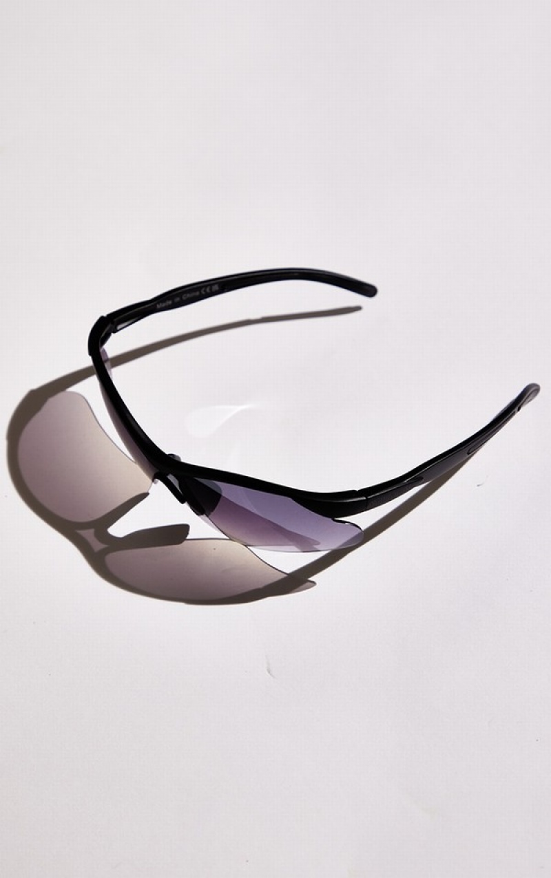 Black Pretty Little Thing Ombre Lens Sporty Visor Sunglasses | XIJADNQ-39