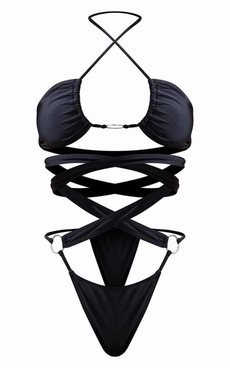 Black Pretty Little Thing O-ring Cut Out Swimsuits | ZWKCVHM-39