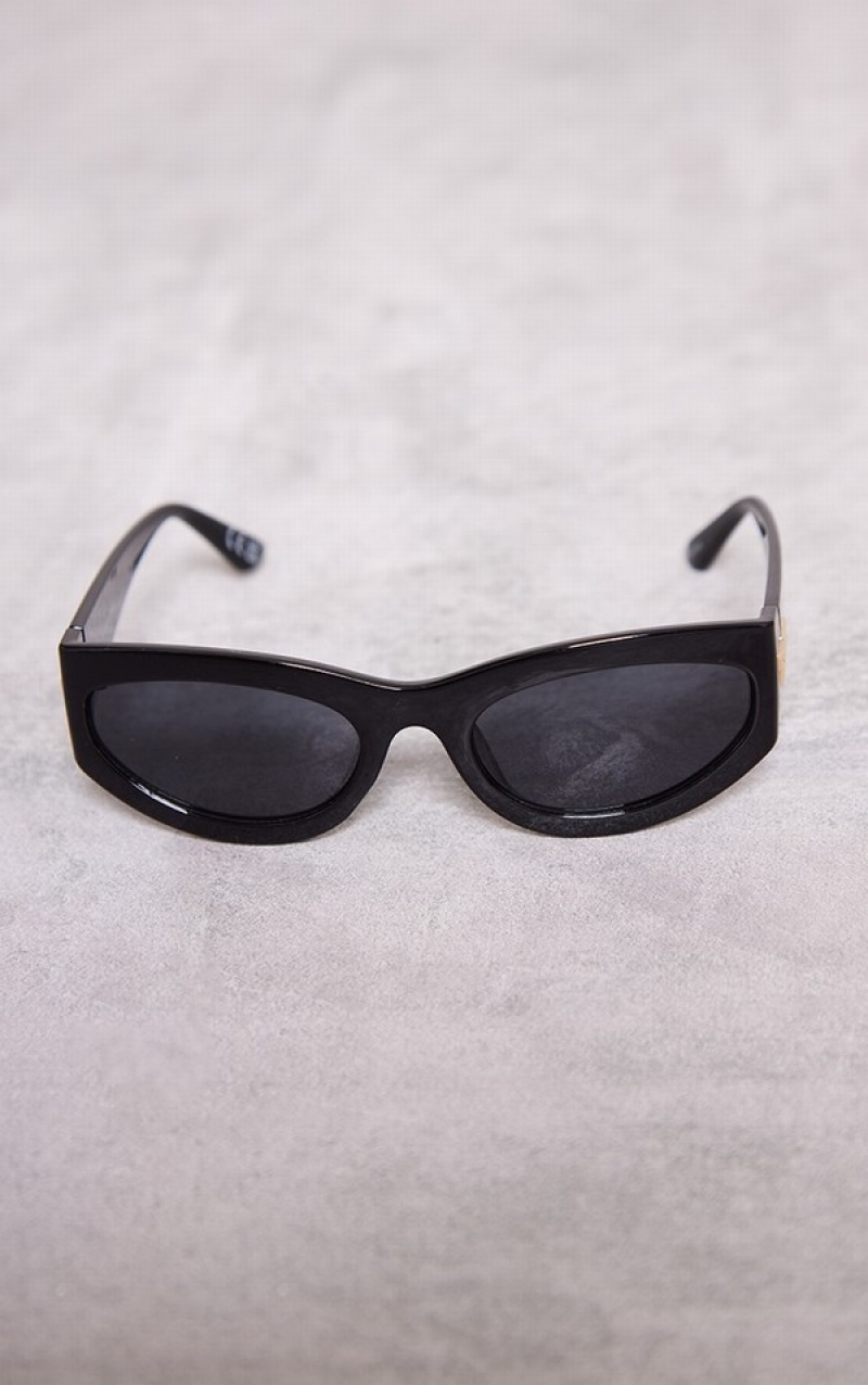 Black Pretty Little Thing Oval Thick Frame Cat Eye Sunglasses | BRLTPKU-97