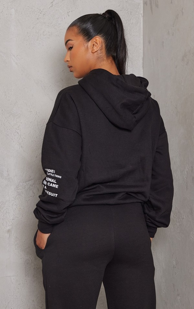 Black Pretty Little Thing Oversized Graphic Printed Pocket Front Hoodie | GIVCBFZ-37