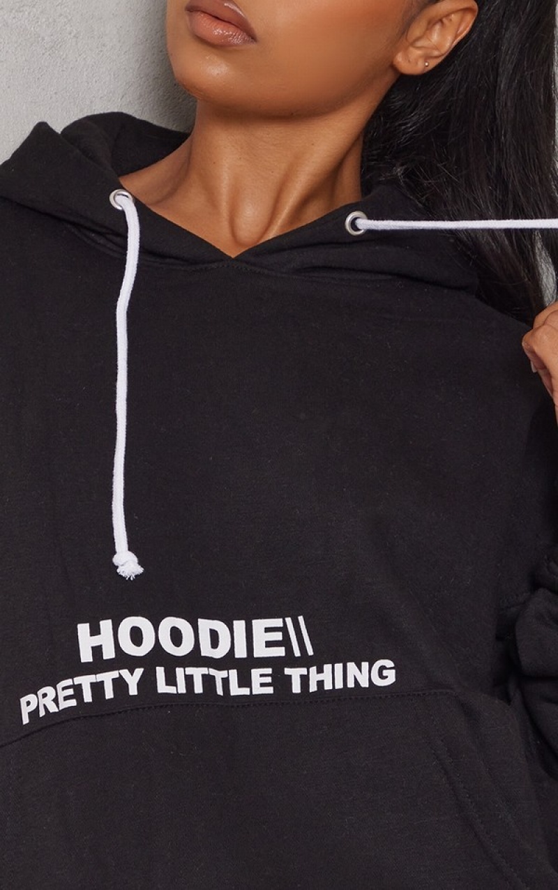 Black Pretty Little Thing Oversized Graphic Printed Pocket Front Hoodie | GIVCBFZ-37