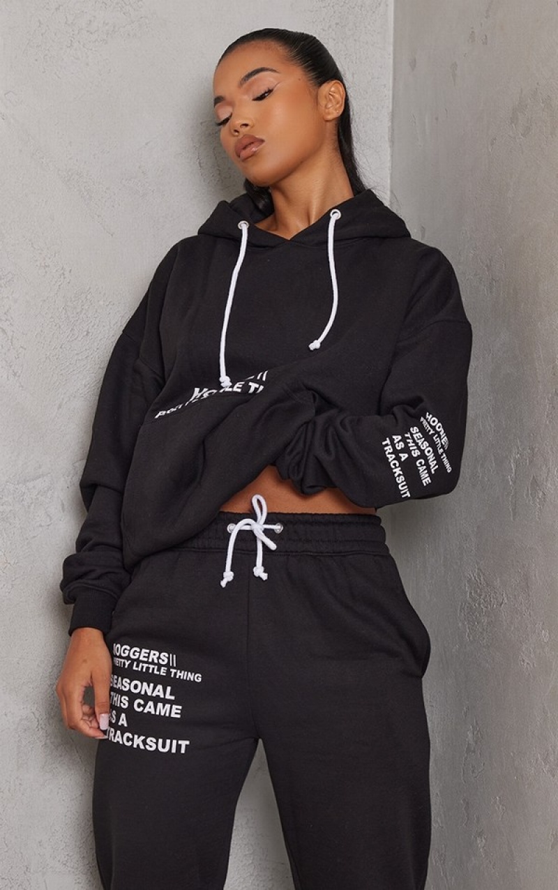 Black Pretty Little Thing Oversized Graphic Printed Pocket Front Hoodie | GIVCBFZ-37