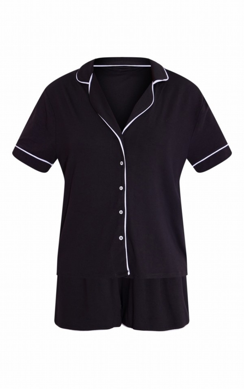 Black Pretty Little Thing Oversized Jersey Piping Detail PJ Sleepwear | FRNMIGC-48