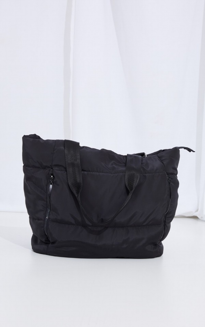 Black Pretty Little Thing Oversized Quilted Tote Bags | DJIUCBQ-23