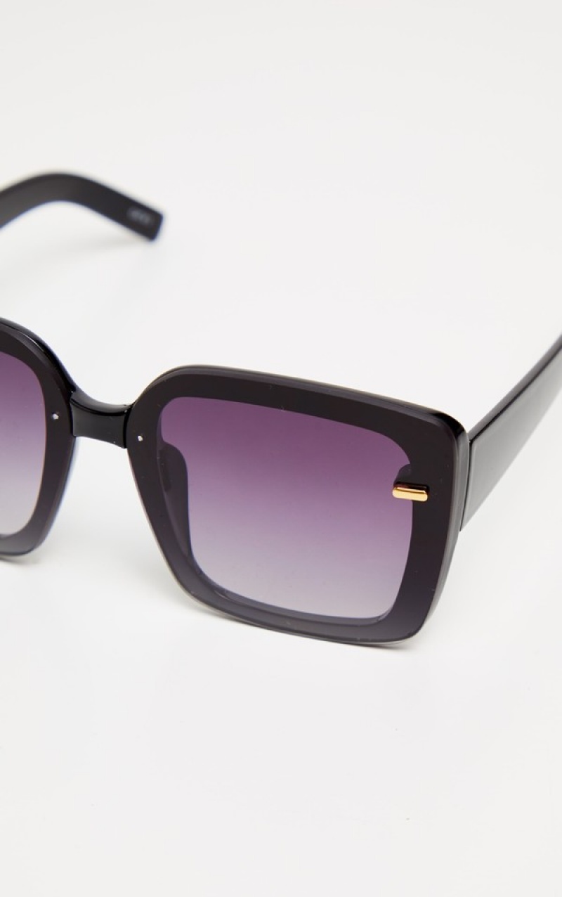 Black Pretty Little Thing Oversized Trim Square Frame Sunglasses | CDNZXSP-24