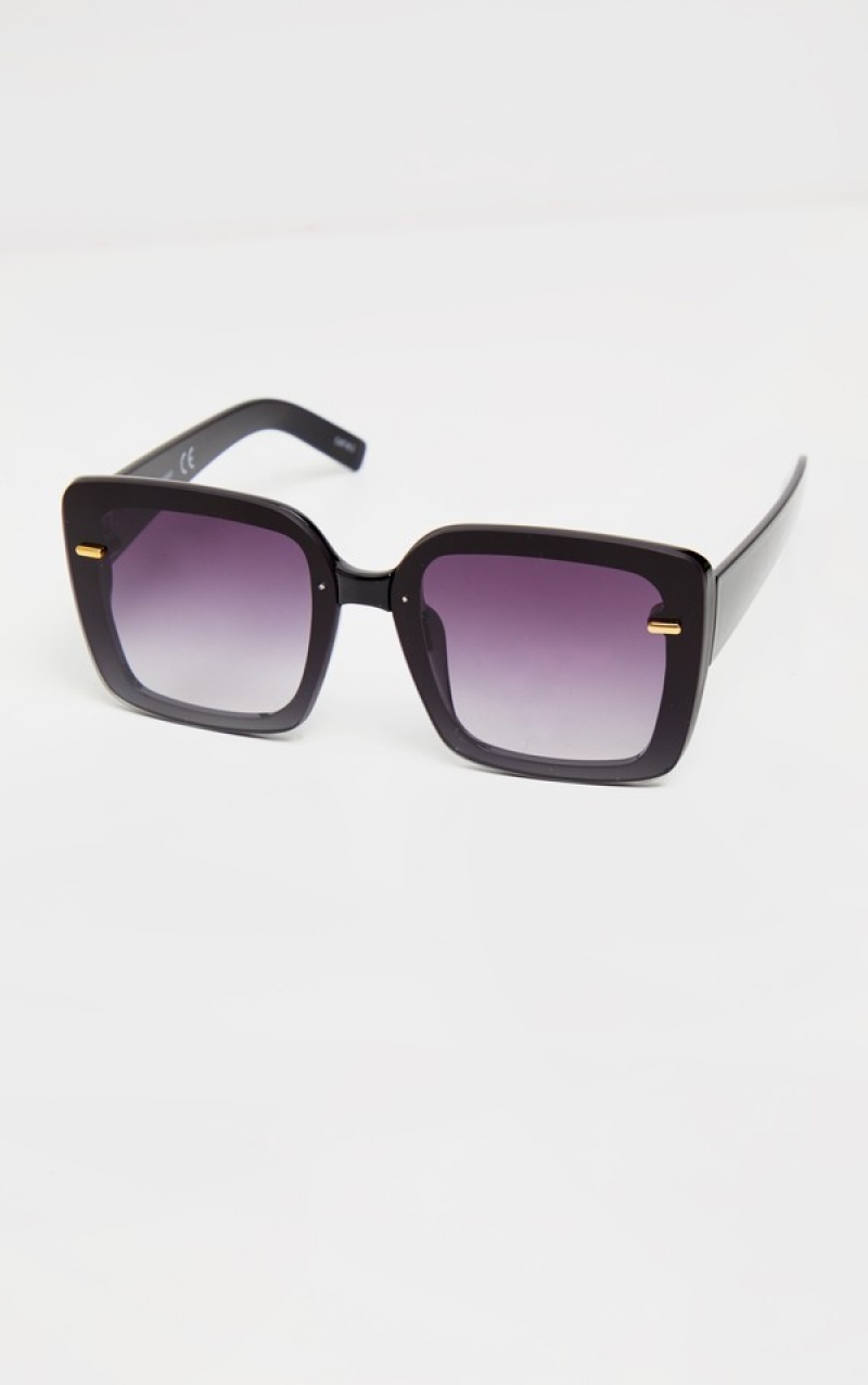 Black Pretty Little Thing Oversized Trim Square Frame Sunglasses | CDNZXSP-24